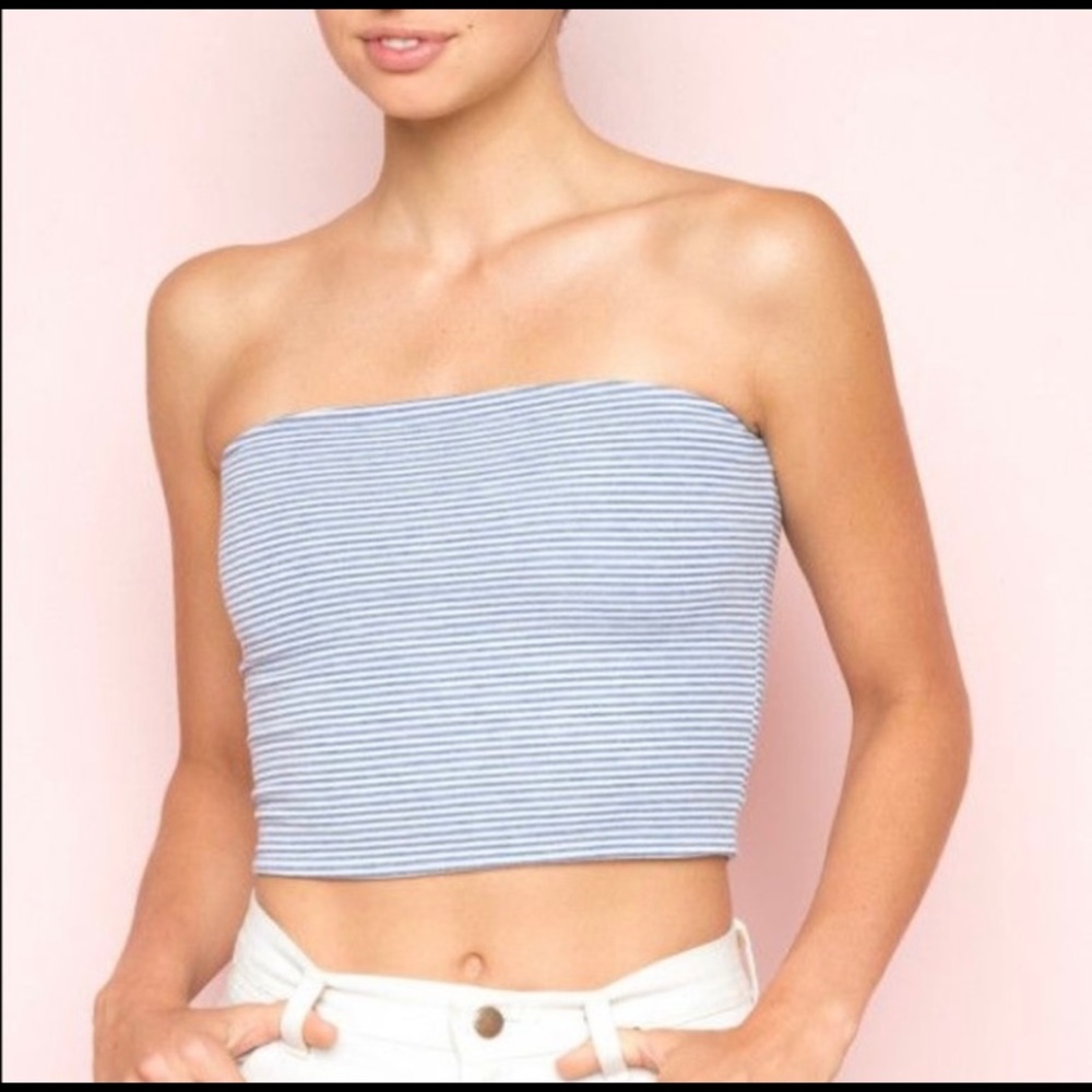 Blue and white striped brandy tube top